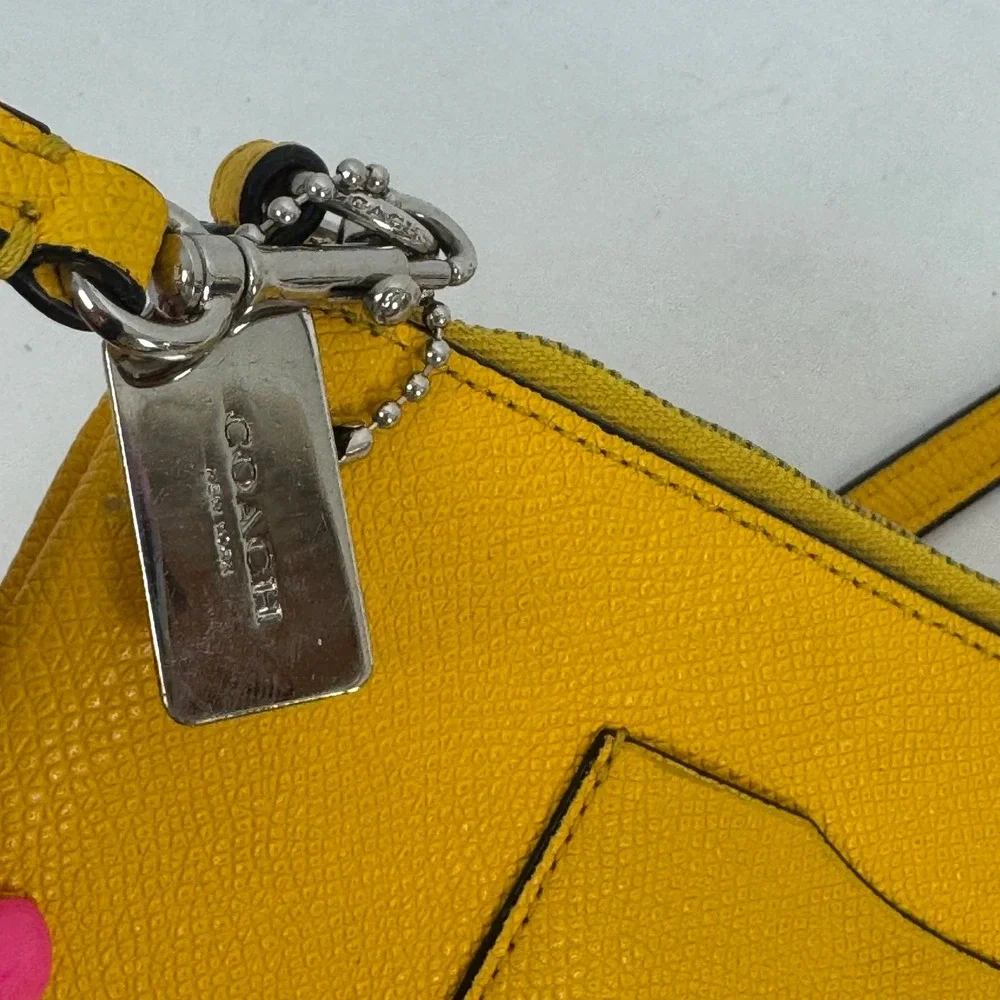 Coach Yellow Crossgrain Leather Crossbody Bag Silver Chain Detail Clutch
